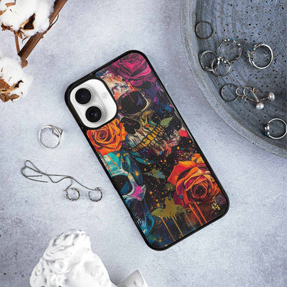 iPhone 16 Plus Case — Skulls Roses Acid Wash Custom, Custom Made Phone Cover
