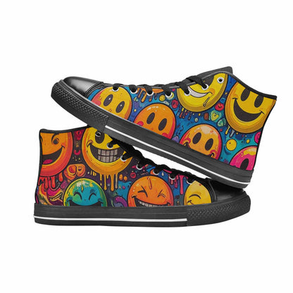MEN'S Yellow Smiley Face High Top Canvas Vibrant Chaos Sneakers