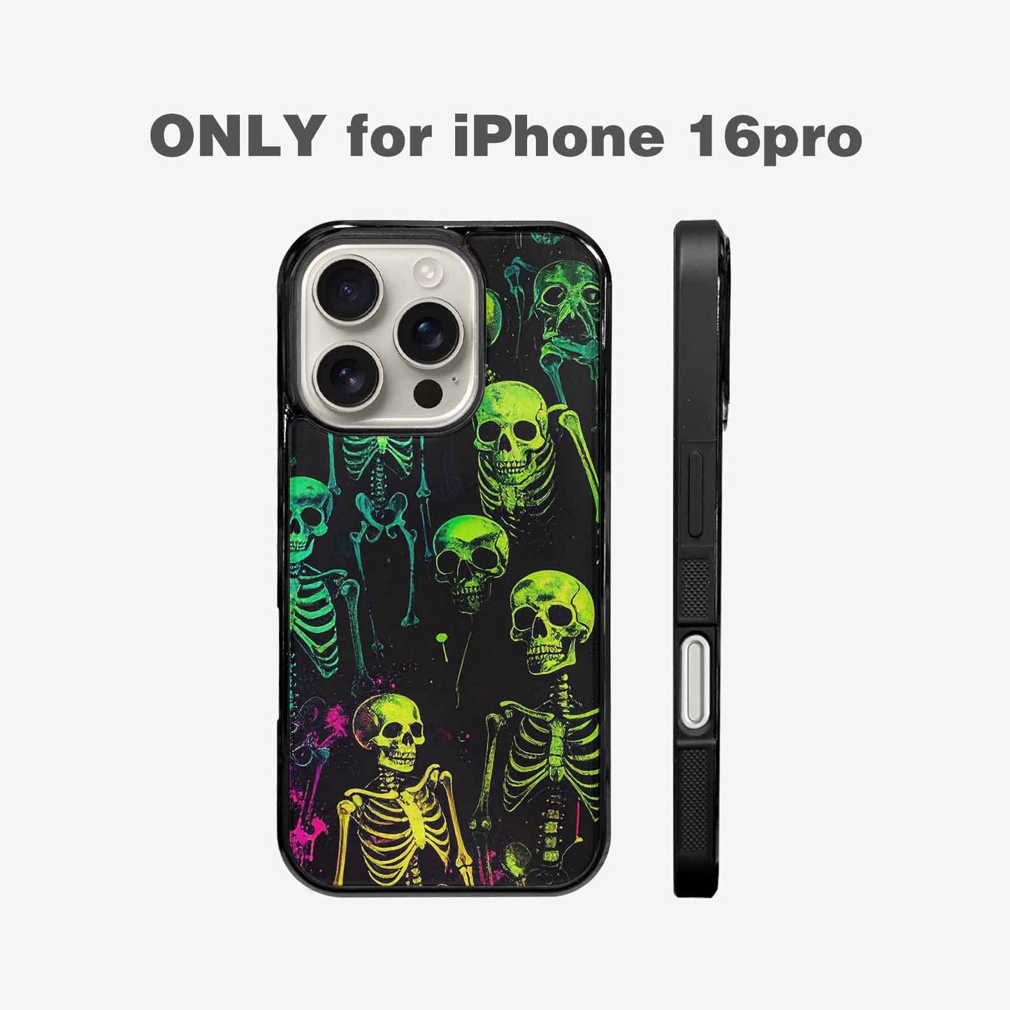 iPhone 16 Pro Case — Skeletons Neon Green Glowskele, Personalized Phone Case