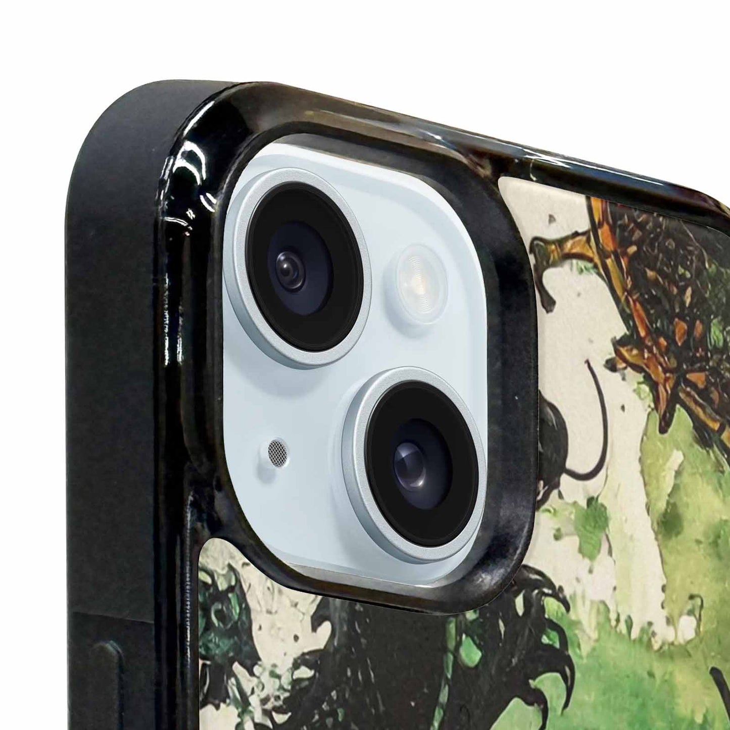 iPhone 15 Plus Case — Dragon Scale Black Green Ink Dragons, Personalized Phone Case