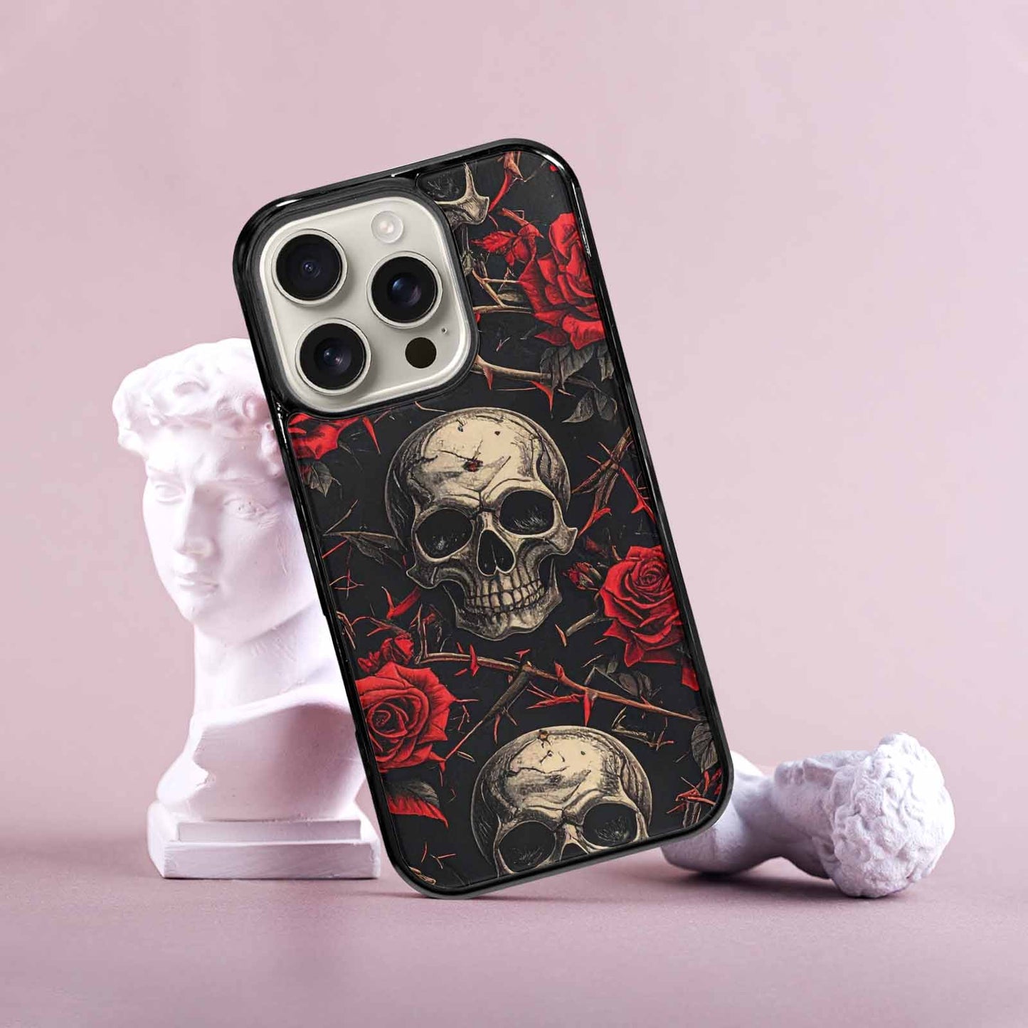 iPhone 16 Pro Case — Gothic Skulls Roses, Personalized Phone Case