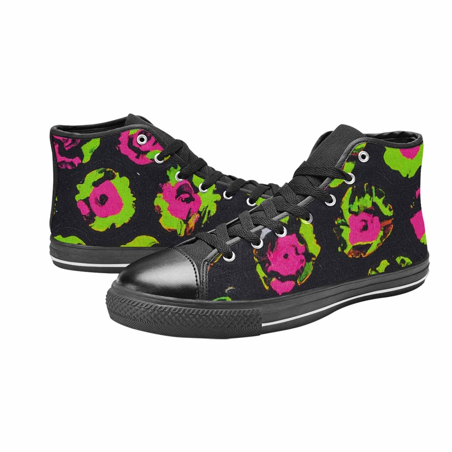 MEN'S Leopard Neon Rosette Black High Top Canvas Y2K Shoes