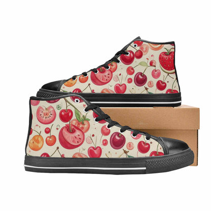 WOMEN'S Cherry Fruit Print High Top Canvas Wallpaper Art Sneakers