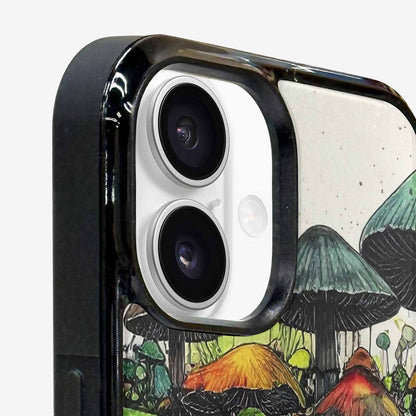 iPhone 16 Plus Case — Rainbow Drip Mushrooms Black Green Ink, Unique Phone Case Design