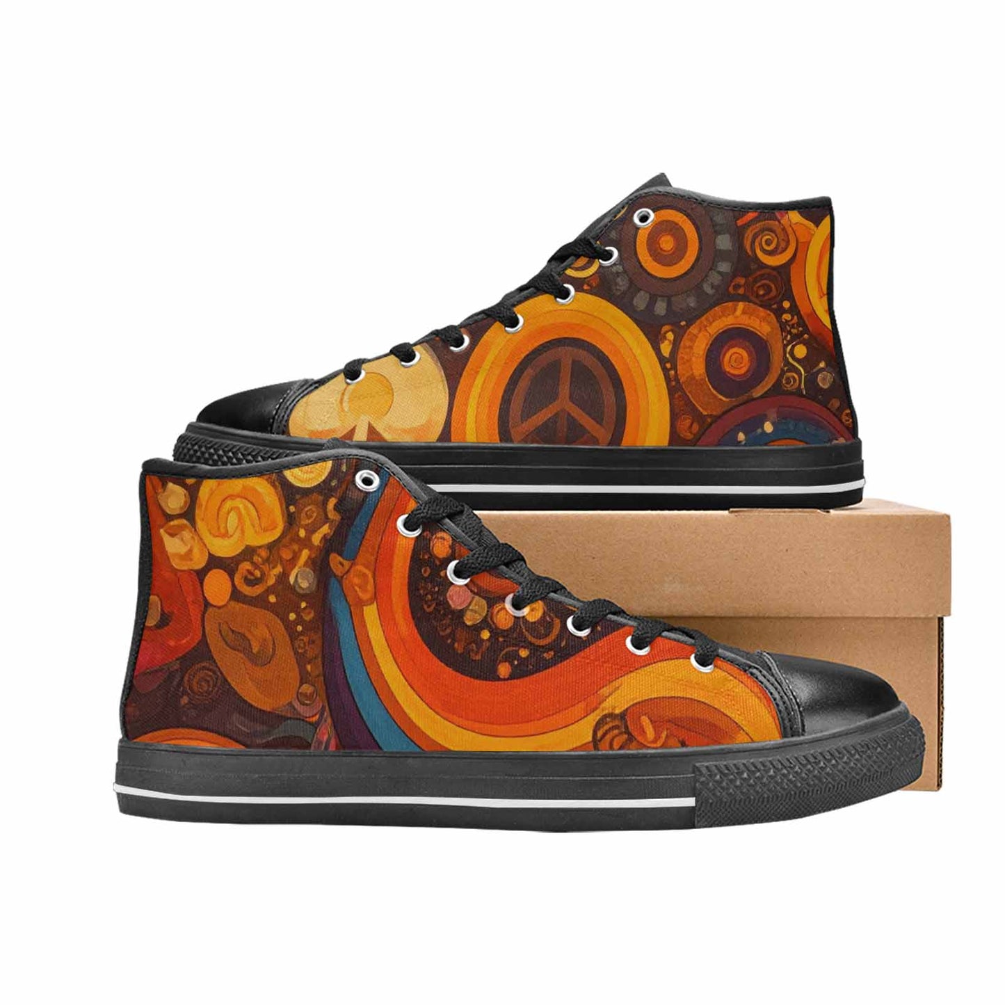 WOMEN'S Groovy 70S Peace High Top Canvas Grunge Custom Shoes