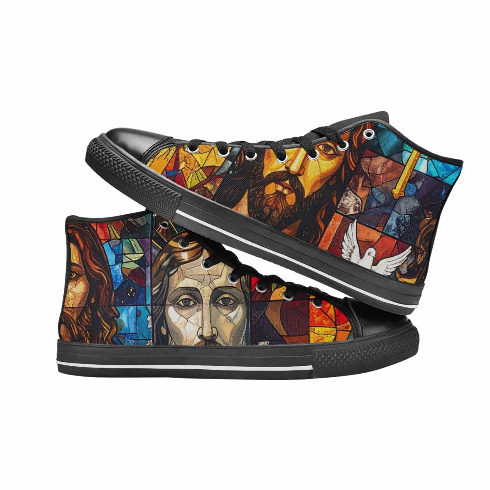WOMEN'S Jesus Face Small High Top Canvas Neon Fantasy Shoes