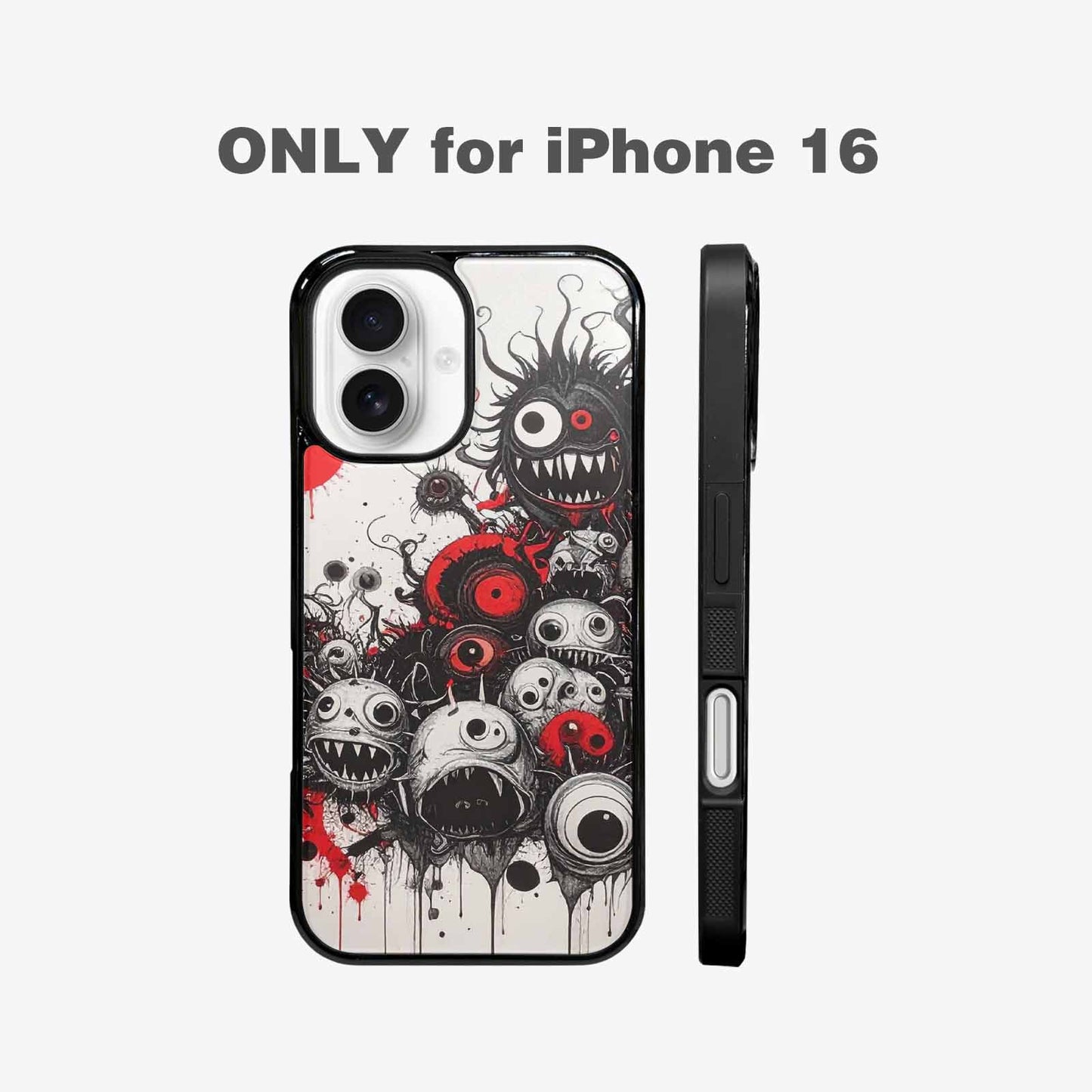 iPhone 16 Case — Multi Eye Monster Black Red Ink, Custom Print Case Cover