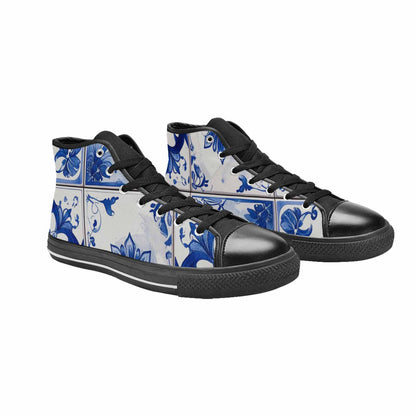 MEN'S Talavera Tile Floral High Top Canvas Wallpaper Art Sneakers