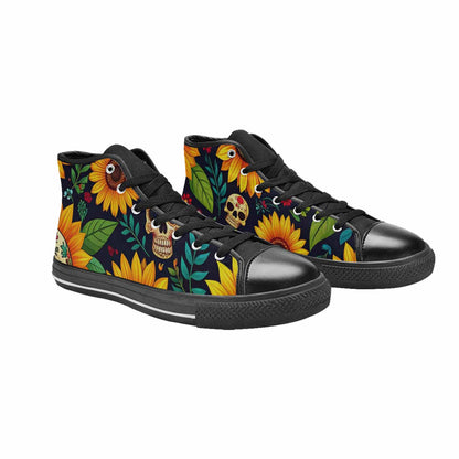 MEN'S Sunflowers And Skulls High Top Canvas Surreal Shoes
