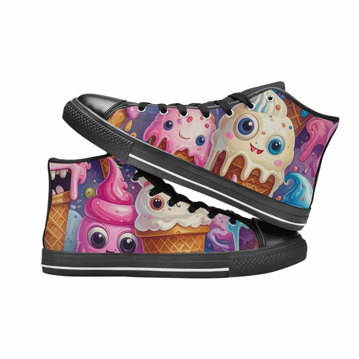 WOMEN'S Melting Icecream Cone Monster High Top Canvas Cottagecore Custom Sneakers