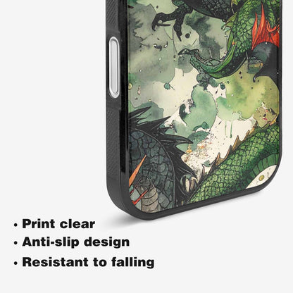 iPhone 16 Plus Case — Dragon Scale Black Green Ink Dragons, Customized Protective Case