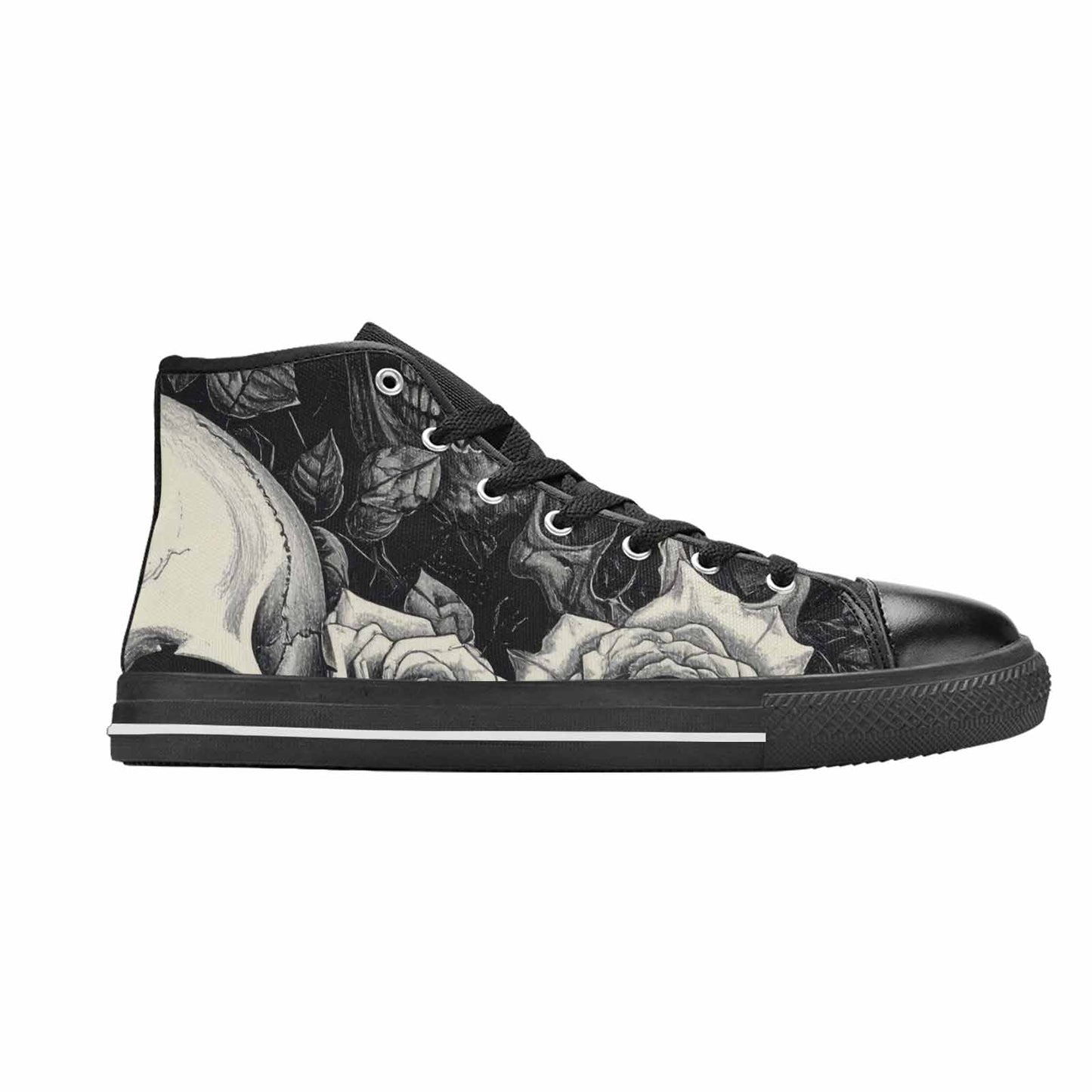 MEN'S Skulls Roses Pen Ink High Top Canvas Surreal Shoes
