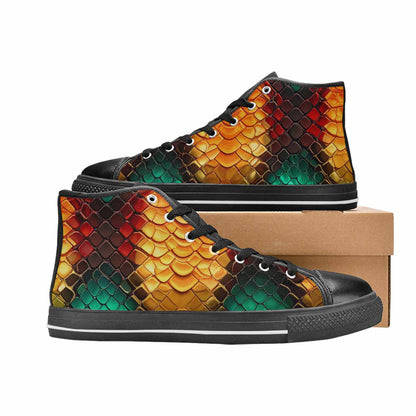 MEN'S Dark Snake Print High Top Canvas Vibrant Chaos Custom Sneakers