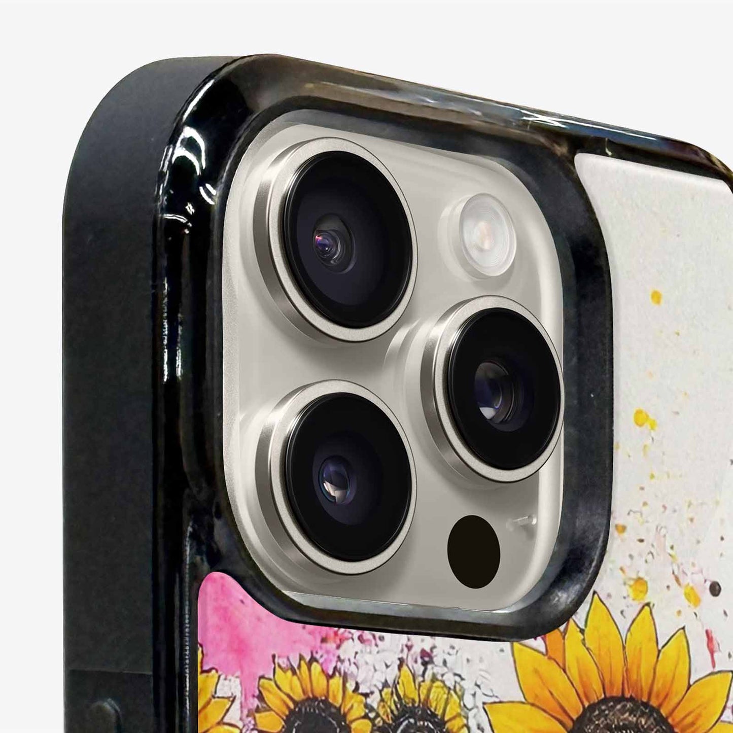 iPhone 16 Pro Case — Sunflower Burst Black Pink Ink Sunflowers, Custom Print Case Cover