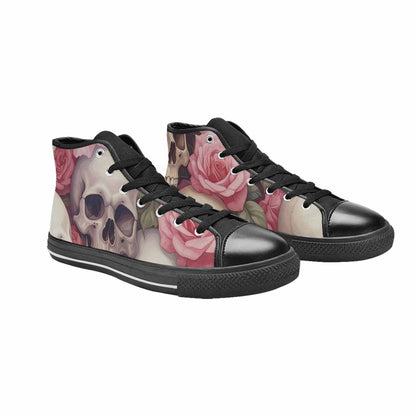 MEN'S Skulls Roses Soft Airbrush High Top Canvas Wallpaper Art Custom Sneakers