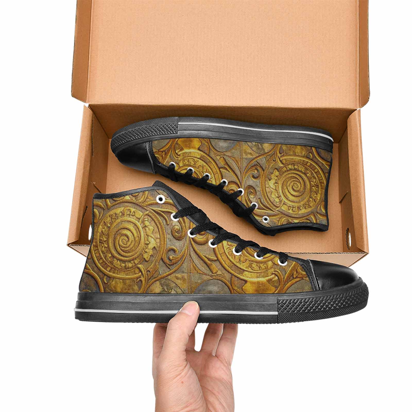 MEN'S Klimt-Style Gold Leaf High Top Canvas Vibrant Chaos Custom Shoes
