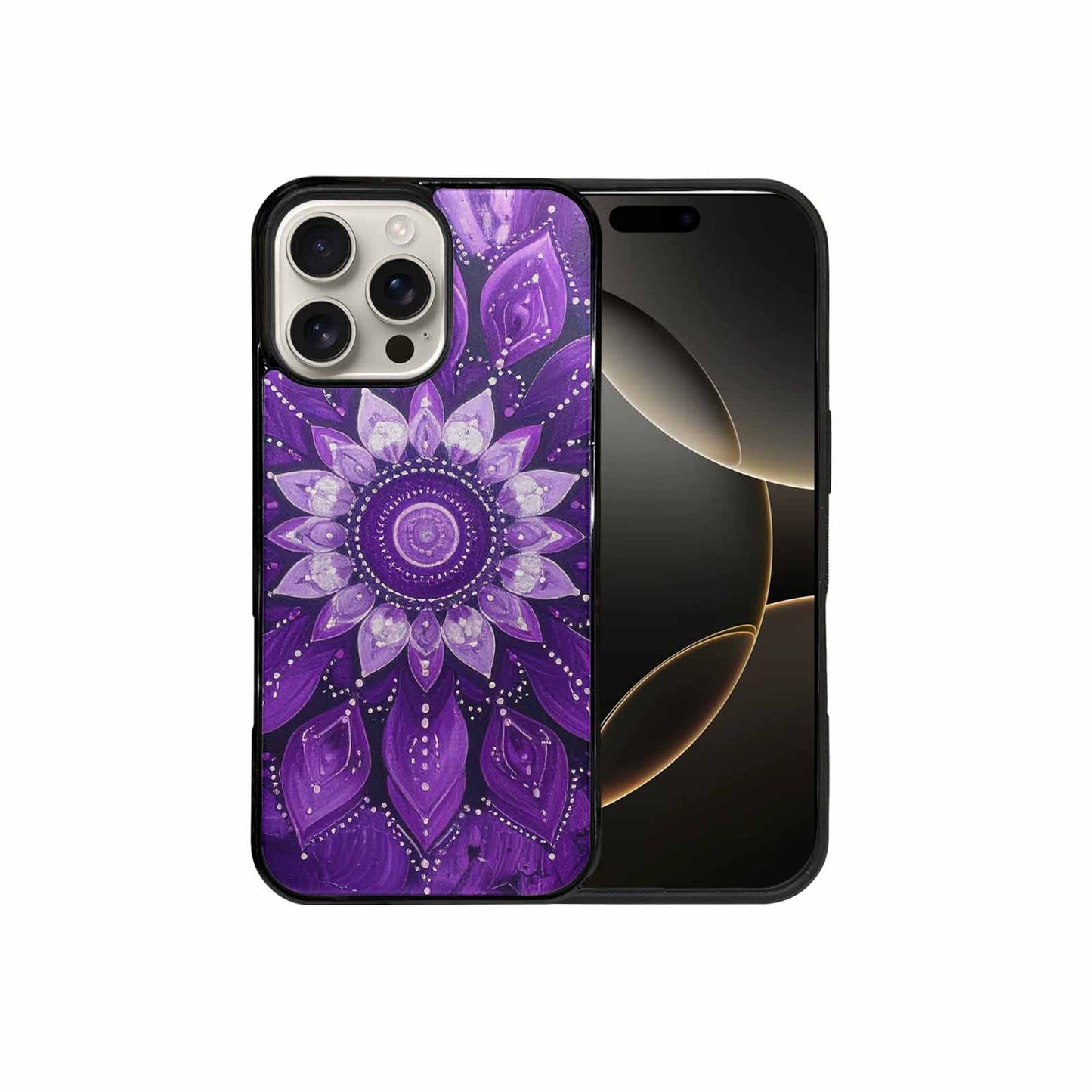iPhone 16 Pro Max Case — Purple Mandala Bohemian Print Edge To, Original Design Phone Case