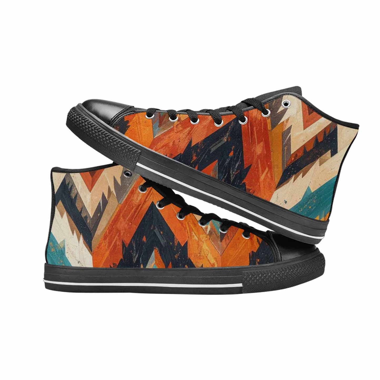MEN'S Southwestern Geometric Diamond High Top Canvas Neon Fantasy Custom Shoes