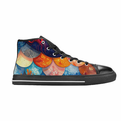WOMEN'S Fish Scale Coral High Top Canvas Grunge Sneakers