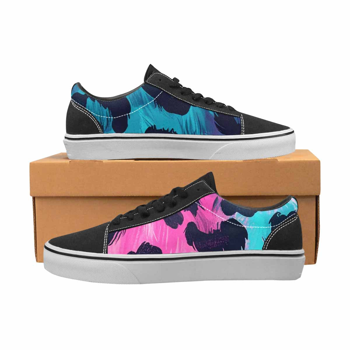 MEN'S Leopard Neon Pink Teal Airbrush Canvas Lace-Up Cottagecore Sneakers