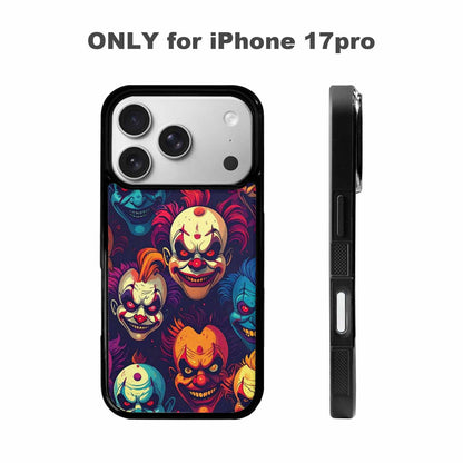 iPhone 17 Pro Case — Evil Clowns Heads Faces Overlapping Cartoon, Original Design Phone Case
