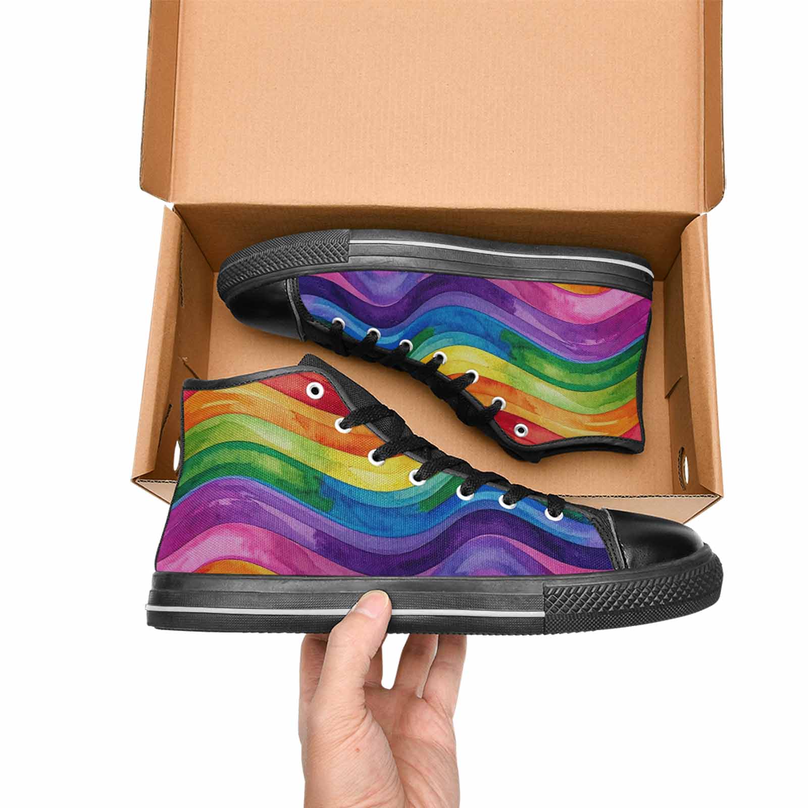 WOMEN'S Rainbow Pride Flag High Top Canvas Grunge Custom Sneakers