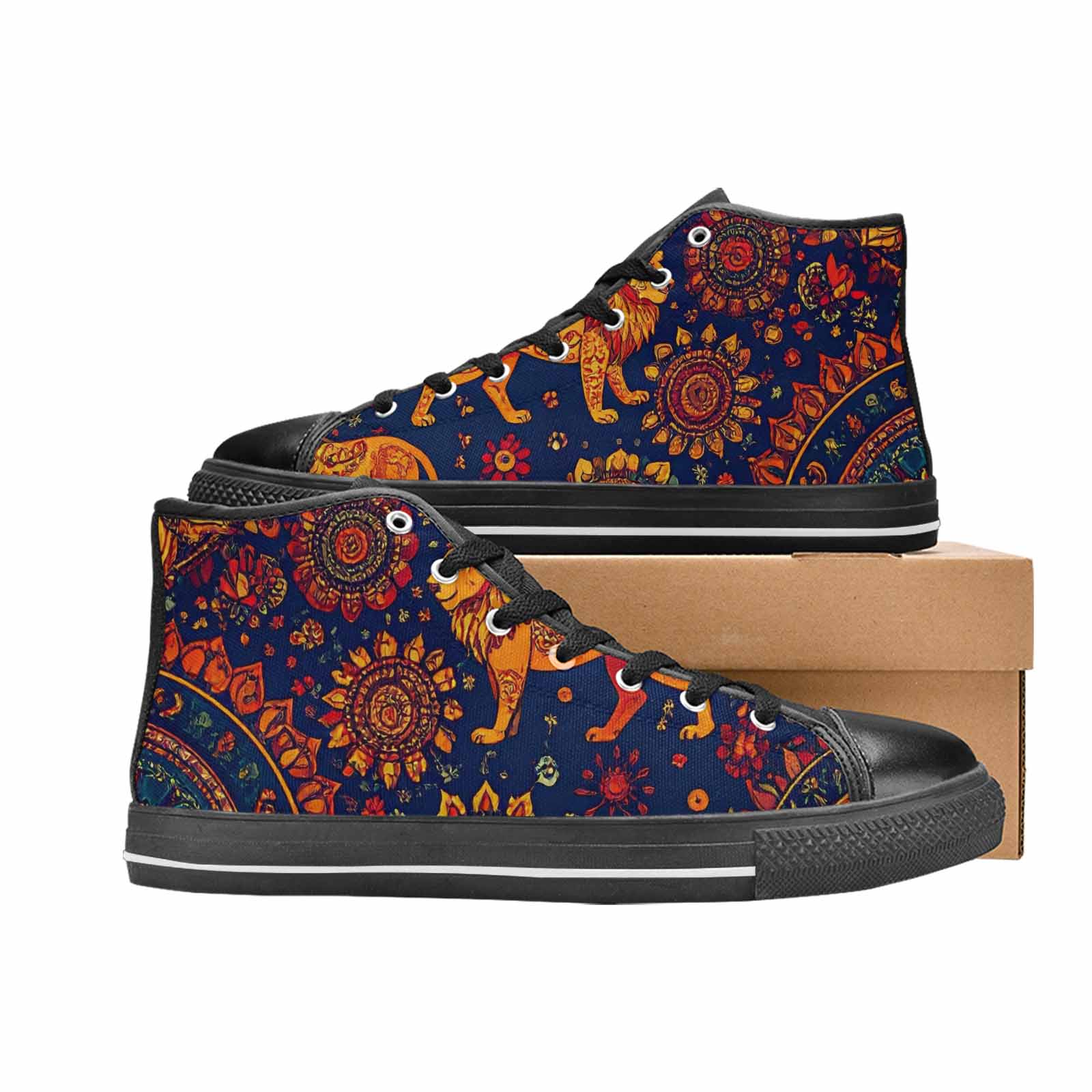 WOMEN'S Mandala Lions High Top Canvas Grunge Custom Sneakers