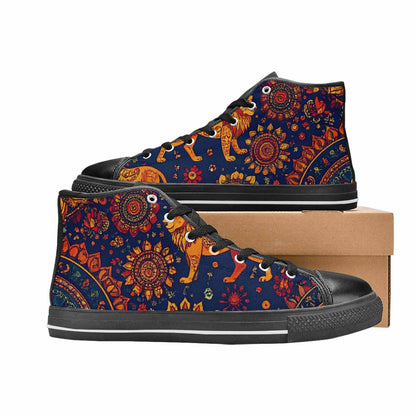 WOMEN'S Mandala Lions High Top Canvas Grunge Custom Sneakers