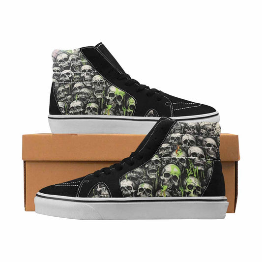 MEN'S Skulls Black & Green Ink High Top Canvas Custom Design Melting Art Handmade Custom Shoes