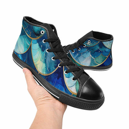 MEN'S Mermaid Scale High Top Canvas Cottagecore Custom Sneakers