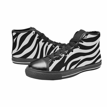 WOMEN'S Zebra Print Black White High Top Canvas Cottagecore Custom Shoes