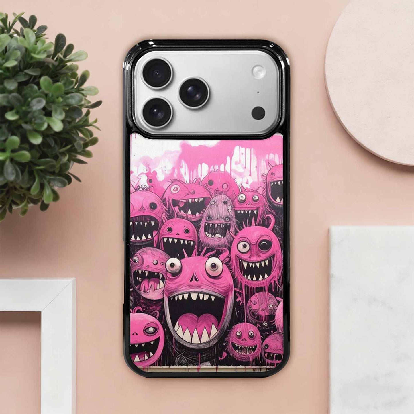 iPhone 17 Pro Max Case — Black &amp; Pink Ink Cartoon Cute, Custom Made Phone Cover