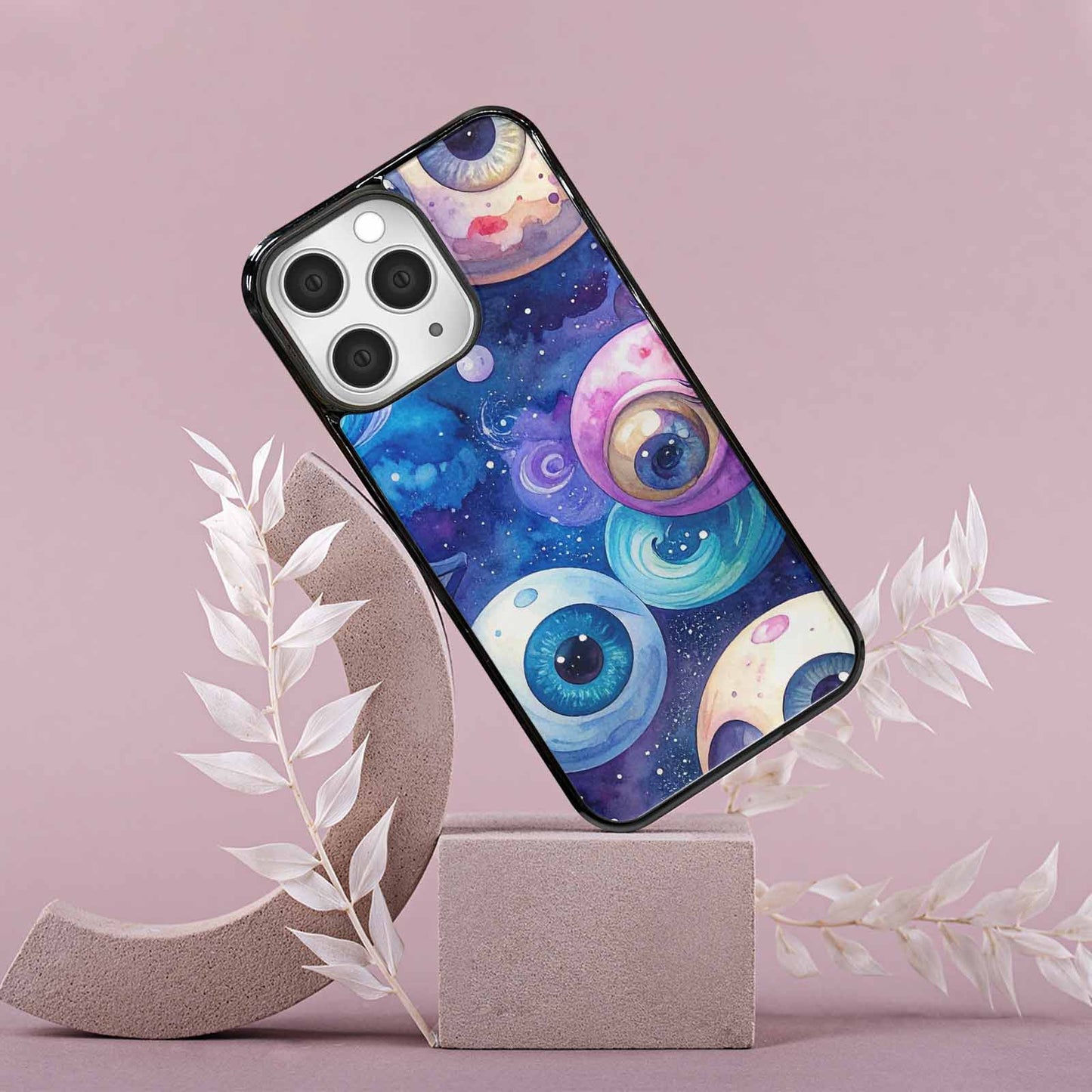 iPhone 15 Pro Max Case — Cartoon Eyeballs Galaxy, Custom Made Phone Cover