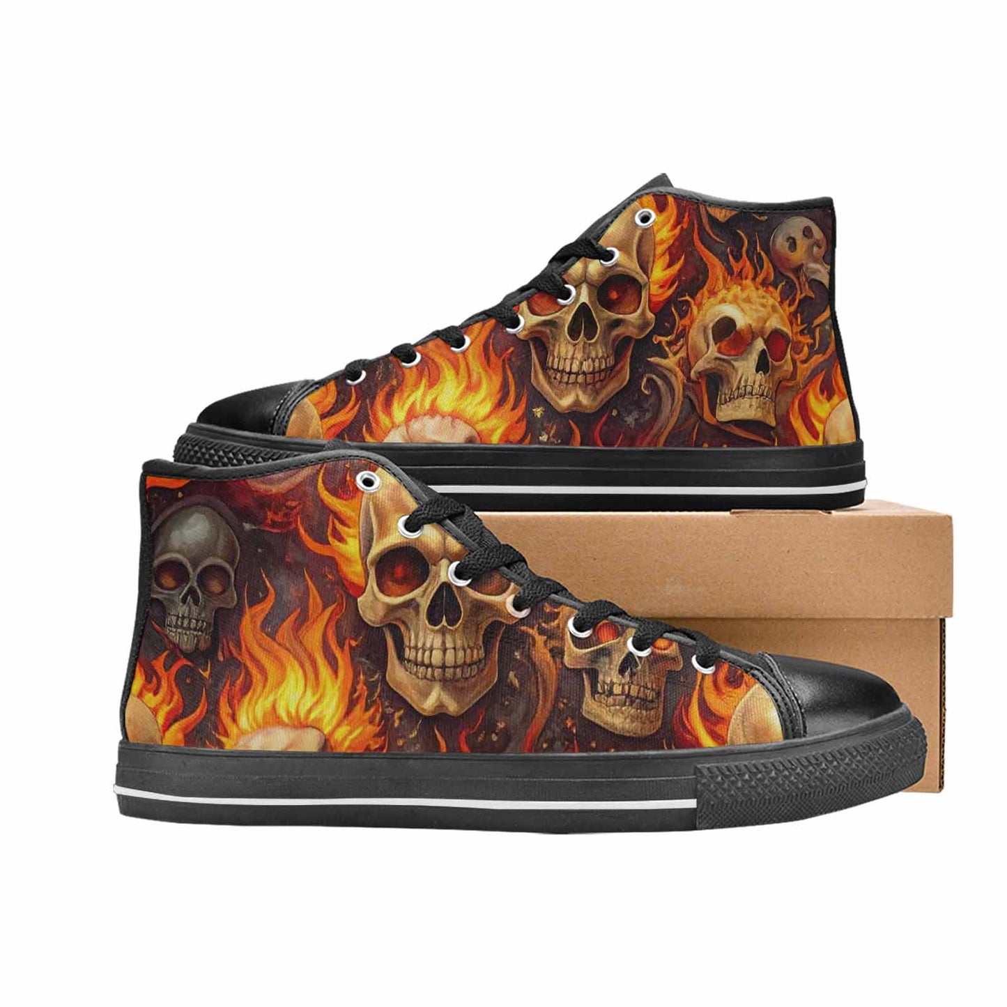 WOMEN'S Skulls - Flaming High Top Canvas Surreal Sneakers
