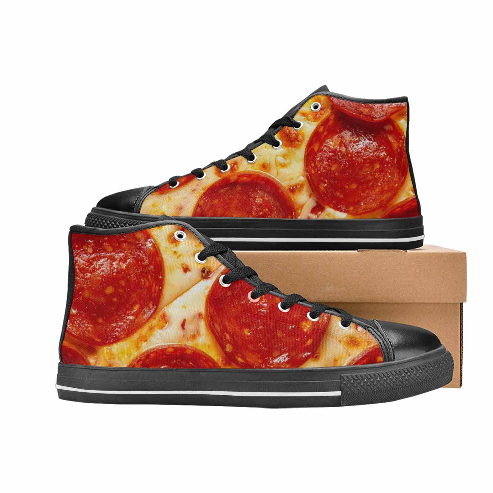MEN'S Pepperoni Pizza Print High Top Canvas Grunge Sneakers