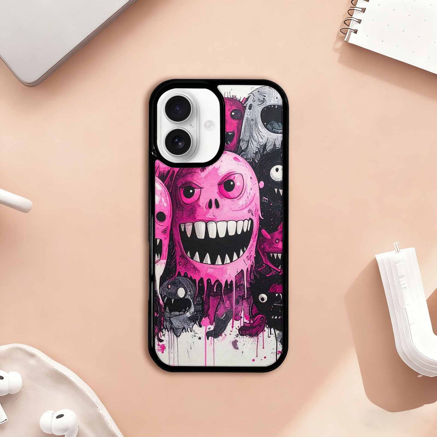 iPhone 17 Case — Black &amp; Pink Ink Cartoon Cute, Original Design Phone Case