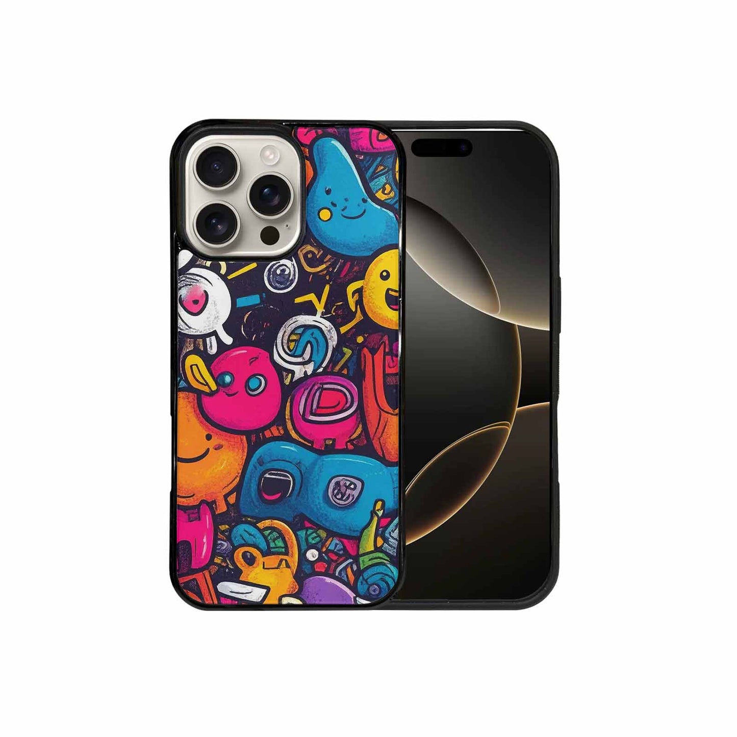iPhone 16 Pro Max Case — Hand Drawn Icon Doodle Pattern Hundreds, Customized Protective Case