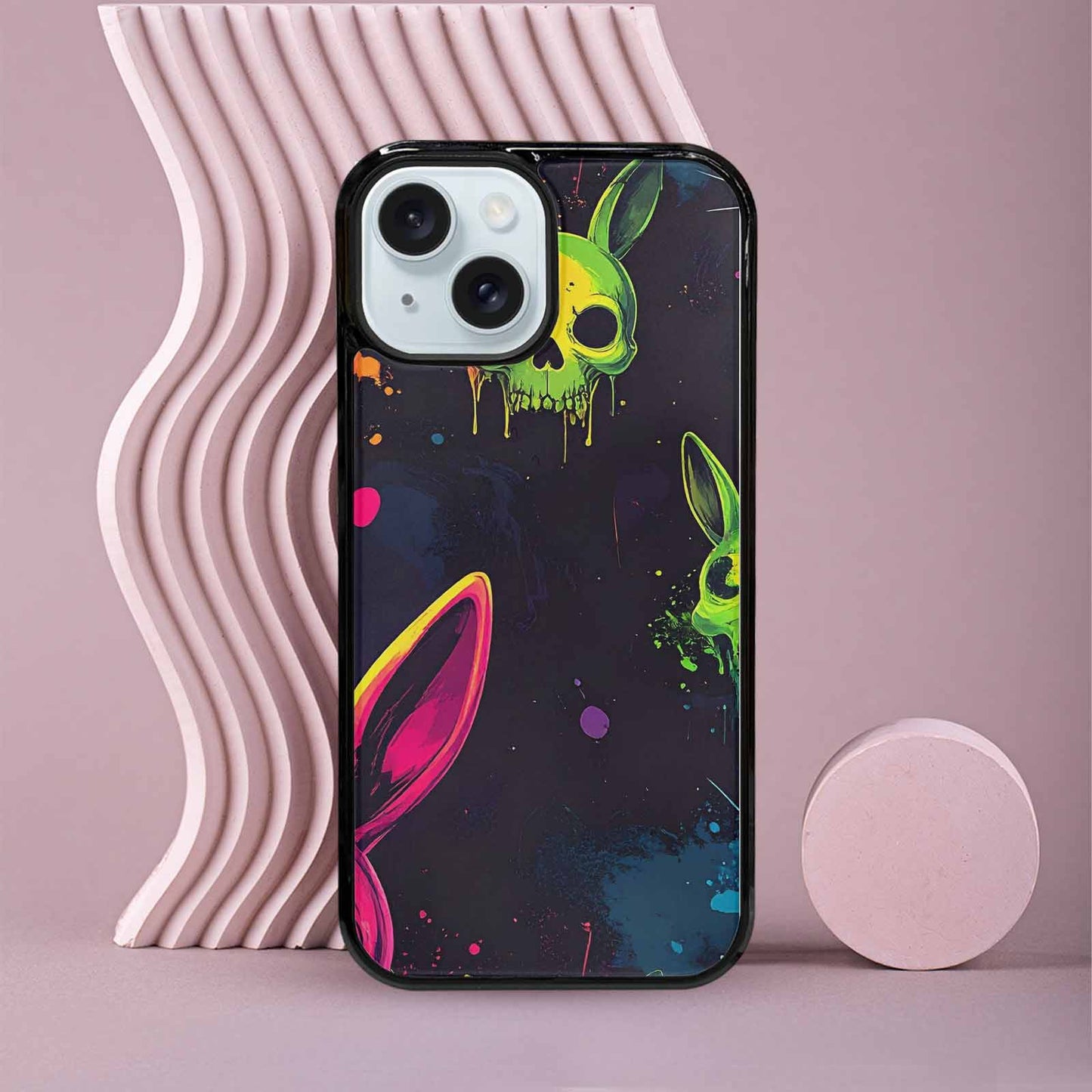 iPhone 15 Case — Radioactive Ghost Bunny Skull Sm, Custom Print Case Cover