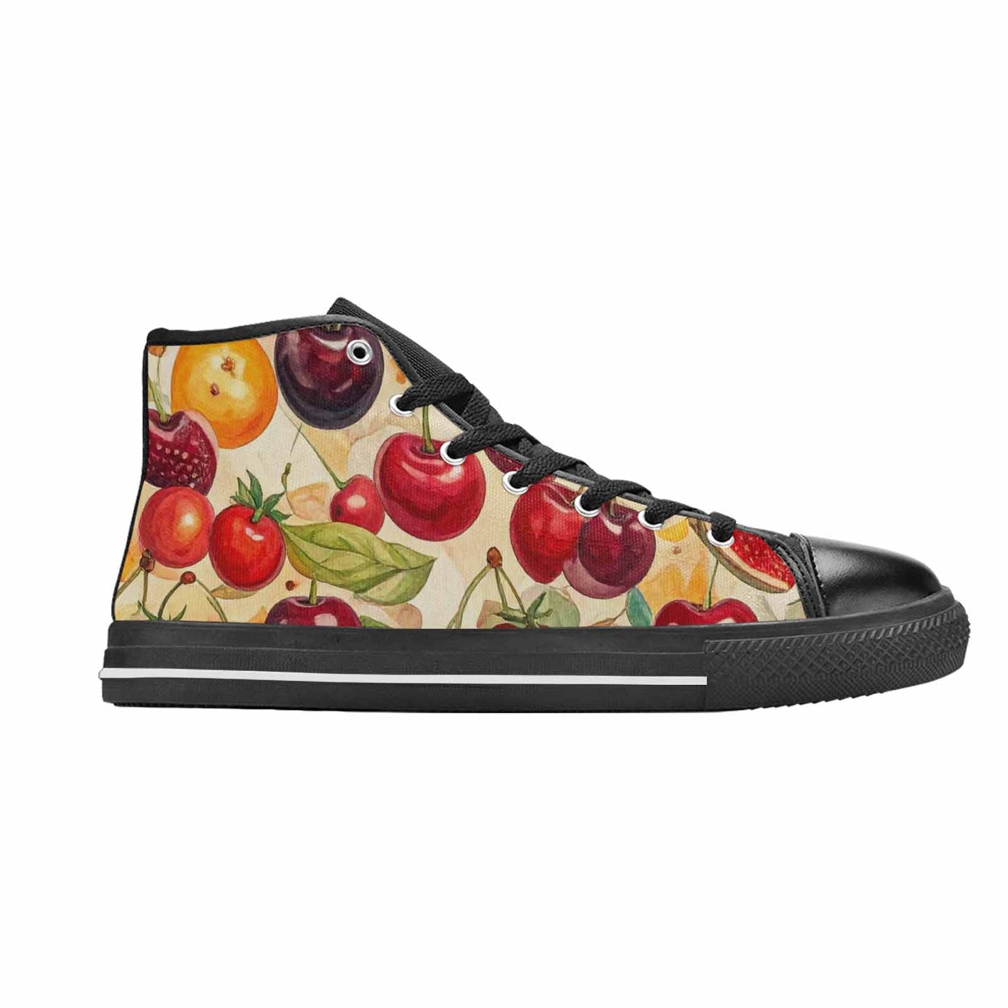 WOMEN'S Cherry Fruit Print High Top Canvas Vivid Custom Sneakers