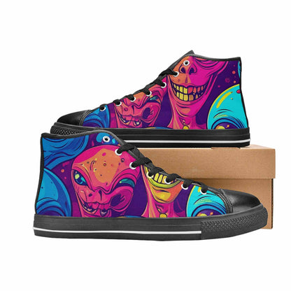 MEN'S Alien Ufo Cartoon High Top Canvas Vibrant Chaos Shoes