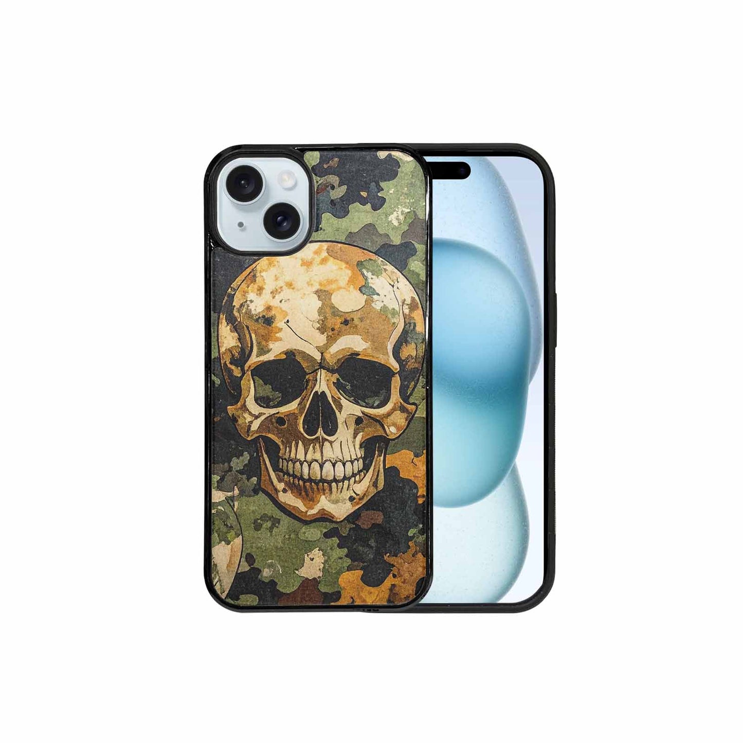 iPhone 15 Plus Case — Military Camo Texture Combined With Distressed, Custom Designed Case Cover