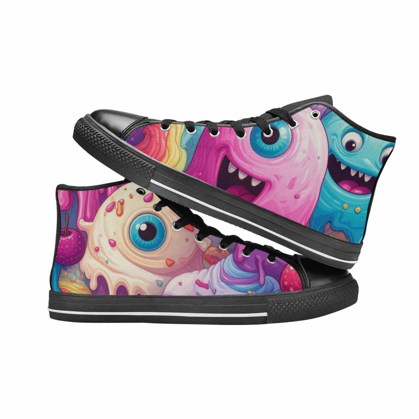 MEN'S Melting Icecream Monster Cherry High Top Canvas Dark Academia Custom Shoes
