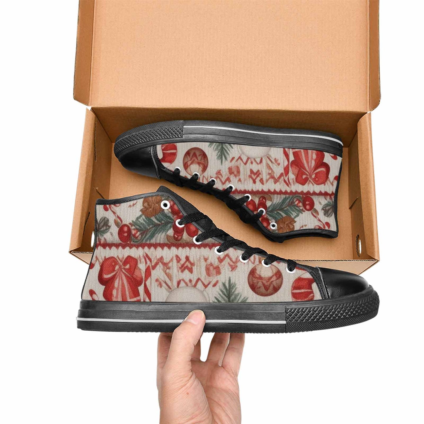MEN'S Christmas Holly Snowflake High Top Canvas Vibrant Chaos Sneakers
