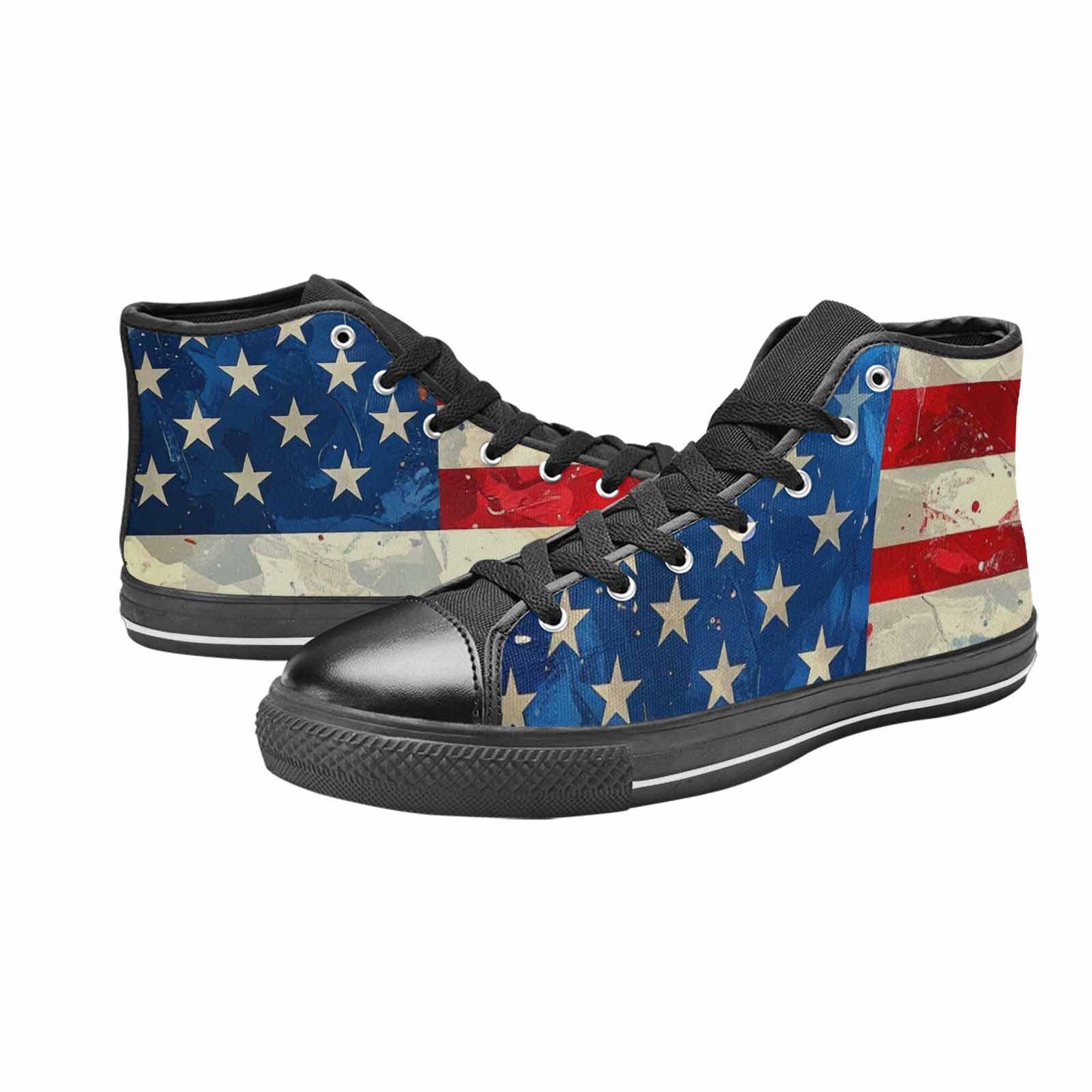 MEN'S American Flag Stars High Top Canvas Vibrant Chaos Custom Sneakers