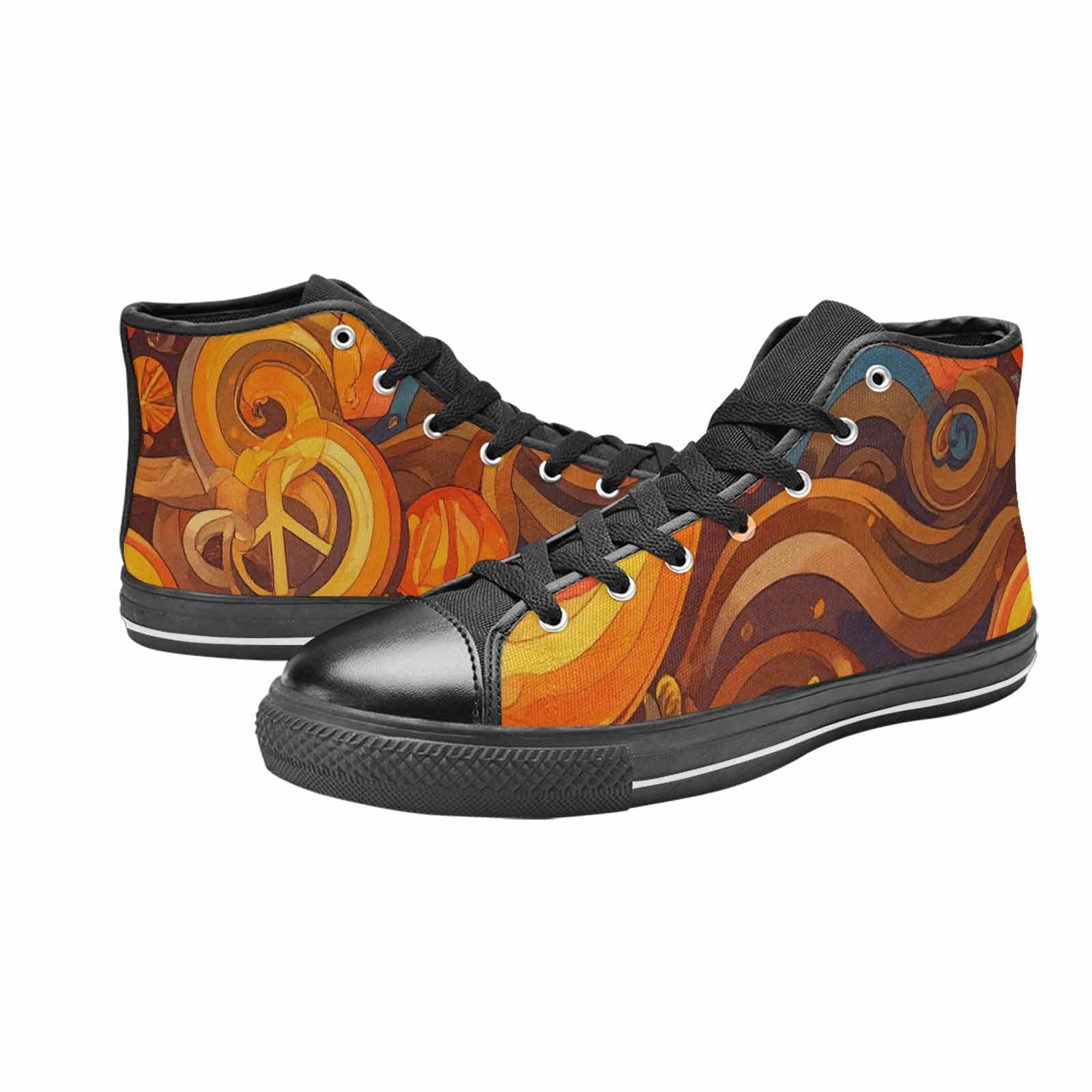 WOMEN'S Groovy 70S Peace High Top Canvas Cottagecore Custom Sneakers