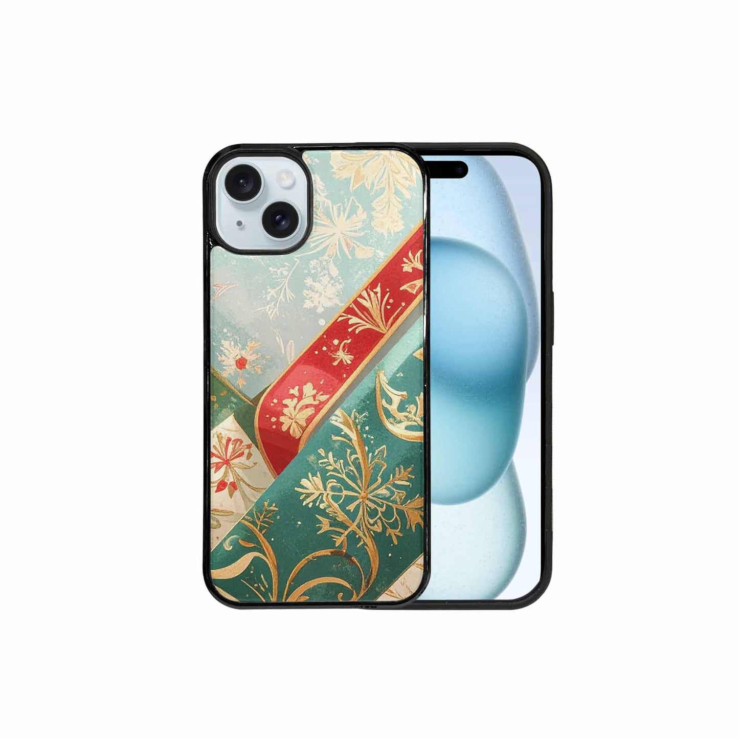 iPhone 15 Plus Case — Christmas Wrapping Paper Pattern Art Wallpaper, Unique Phone Case Design