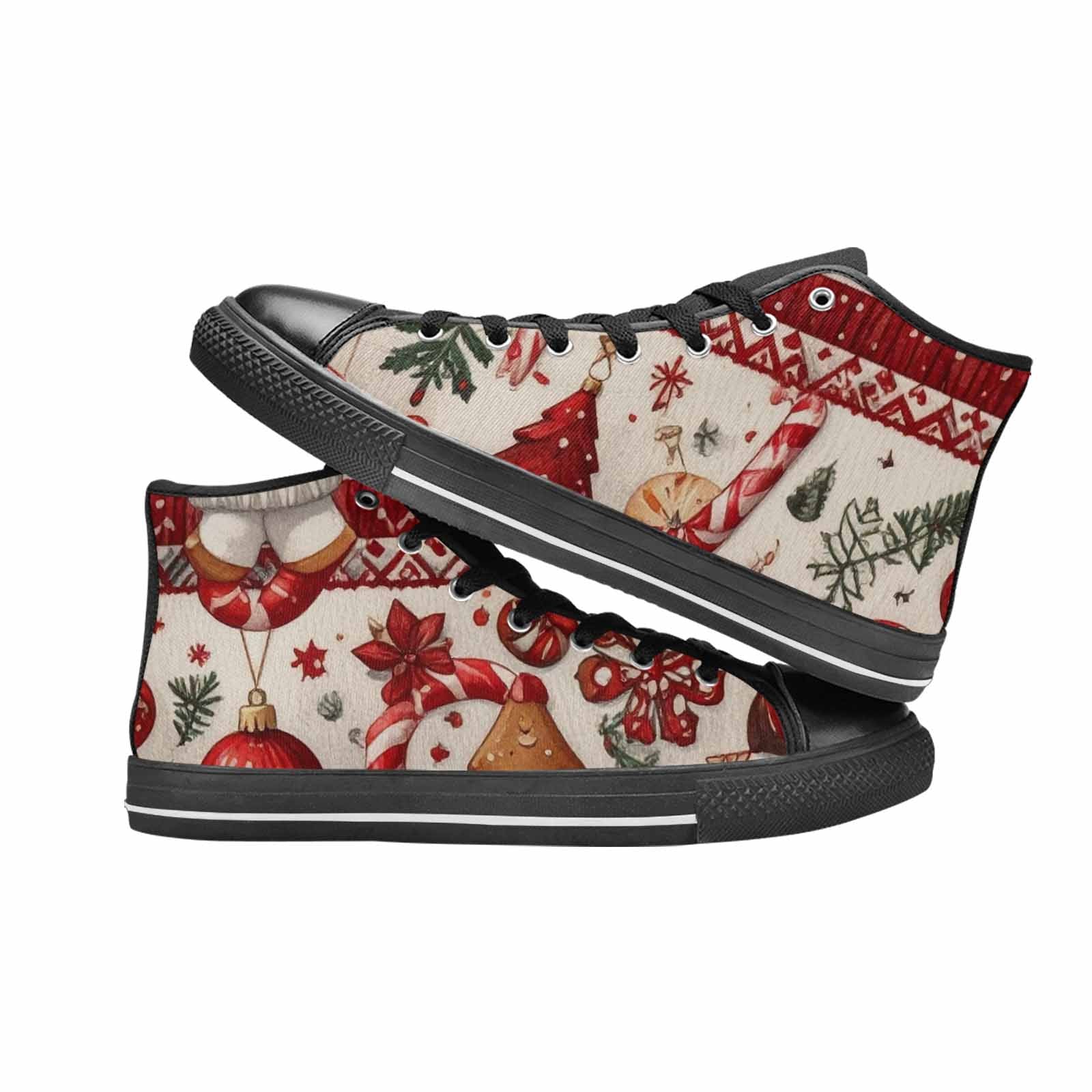 MEN'S Christmas Holly Snowflake High Top Canvas Wallpaper Art Custom Sneakers