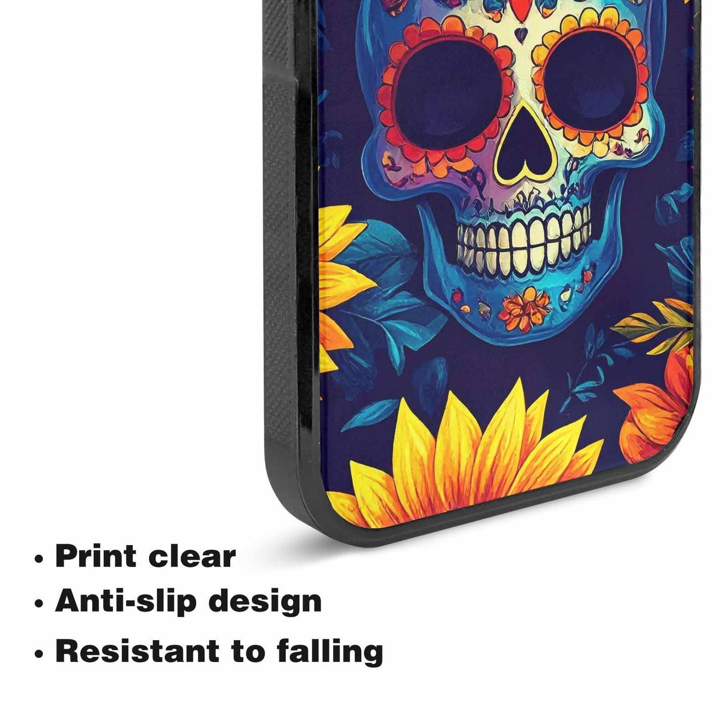 iPhone 15 Plus Case — Sunflower Skulls Print, Original Design Phone Case