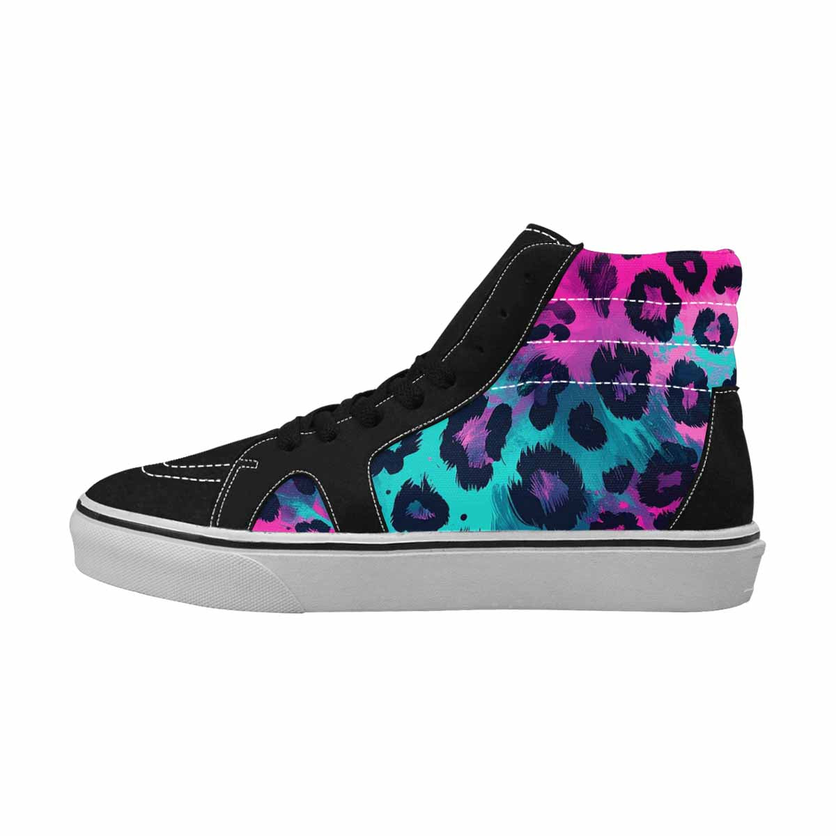 WOMEN'S Leopard Neon Pink Teal Airbrush High Top Canvas Vivid Shoes