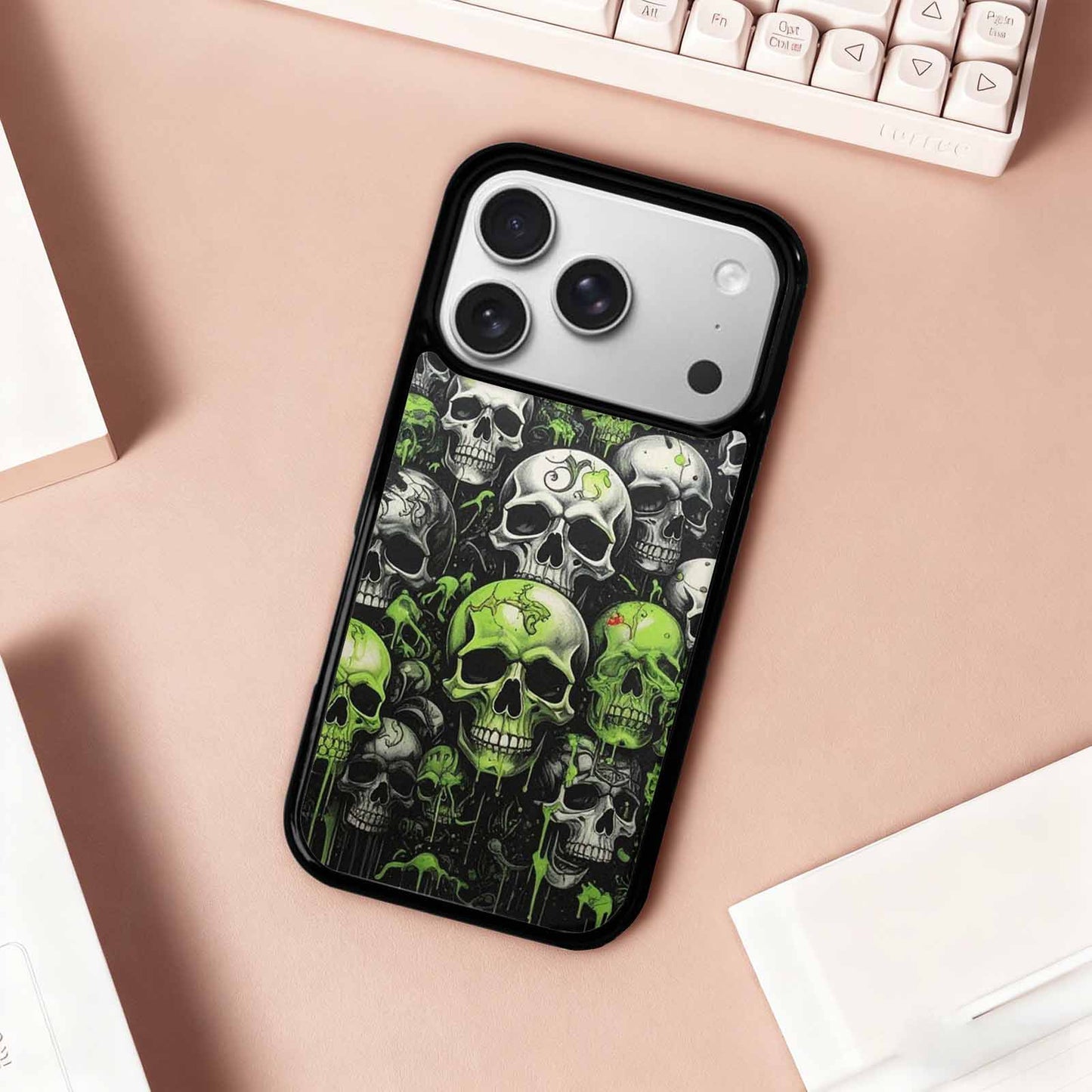 iPhone 17 Pro Case — Skulls General Black Green Ink Gothic, Custom Print Case Cover